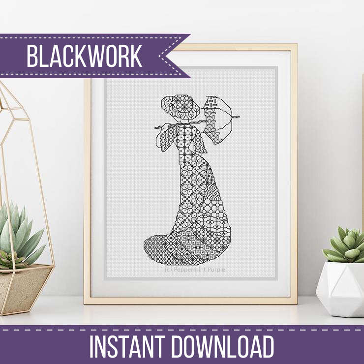 Blackwork Lady Pattern Blackwork Pattern by Peppermint Purple