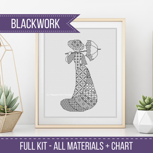 Blackwork Lady Kit Blackwork Kit by Peppermint Purple