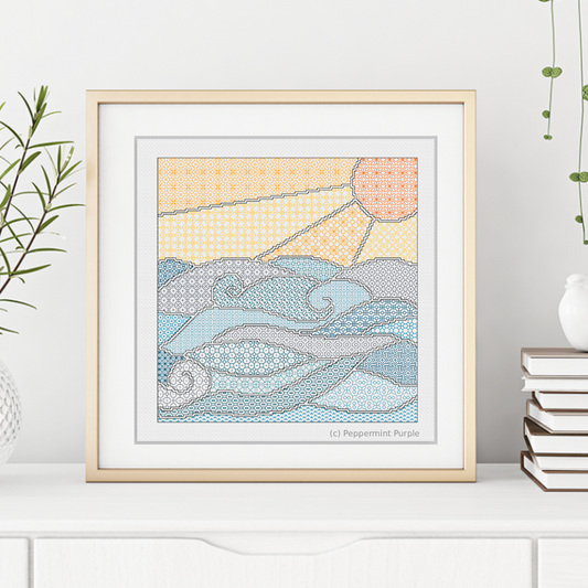 Sunny Waves Blackwork Pattern by Peppermint Purple