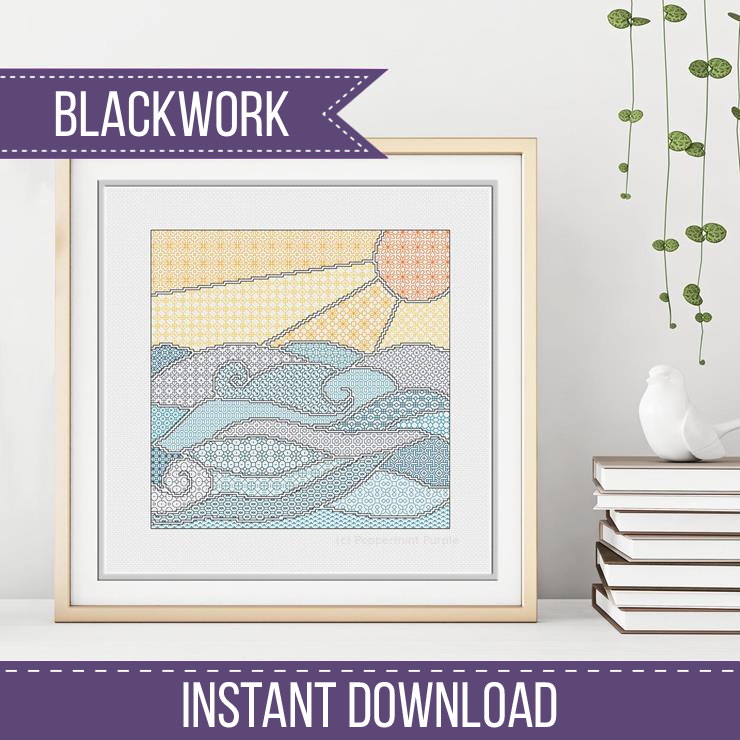 Sunny Waves Blackwork Pattern by Peppermint Purple