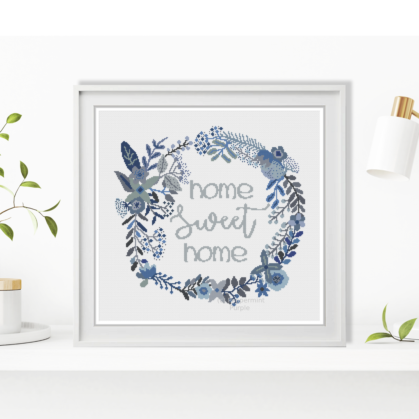 Blue Home Sweet Home Cross Stitch Pattern by Peppermint Purple