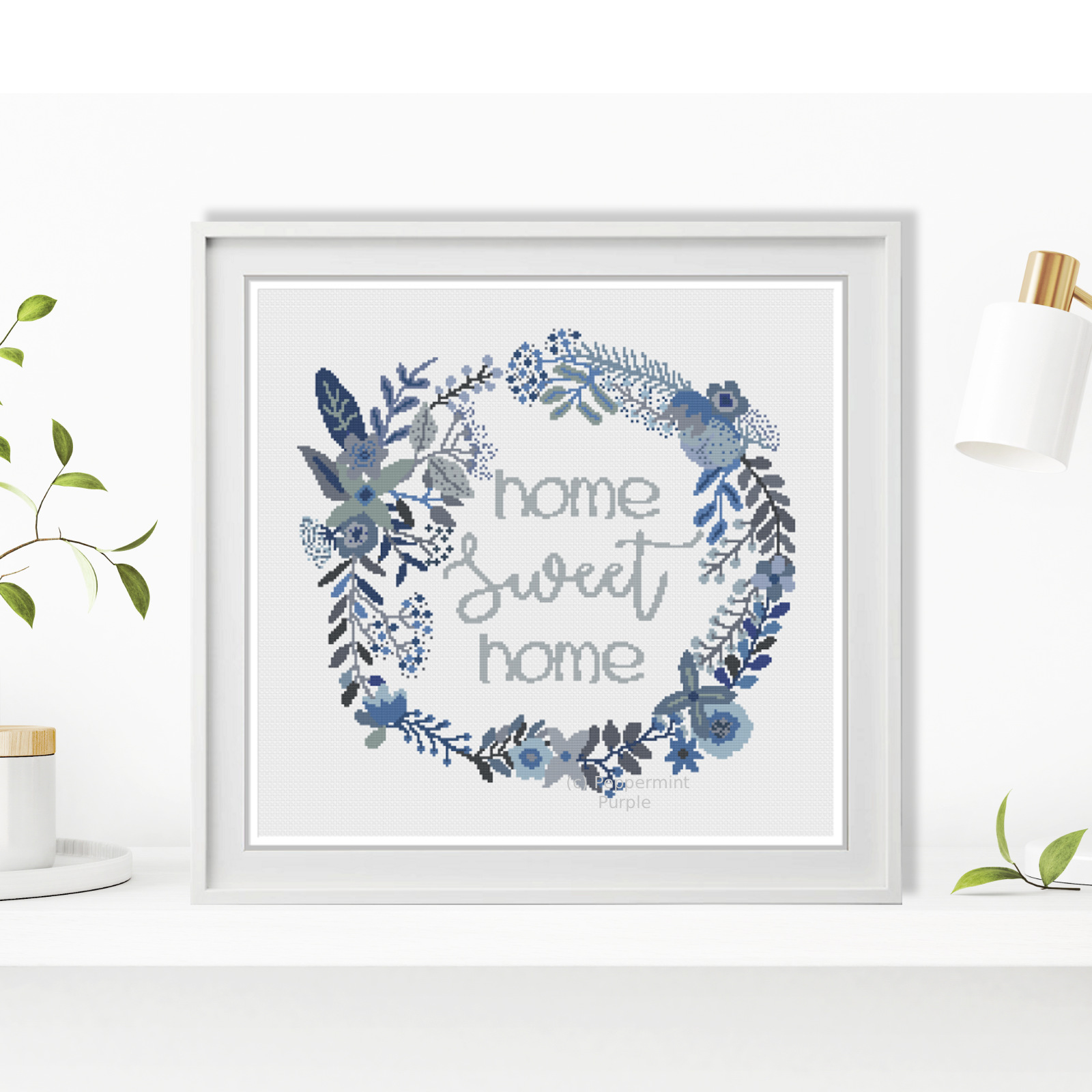 Blue Home Sweet Home Cross Stitch Pattern by Peppermint Purple
