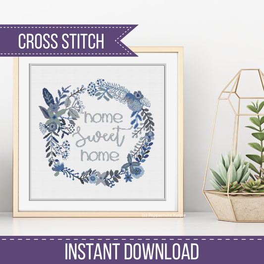 Blue Home Sweet Home Cross Stitch Pattern by Peppermint Purple