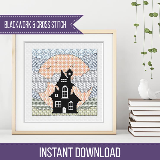 Haunted House Blackwork Pattern by Peppermint Purple