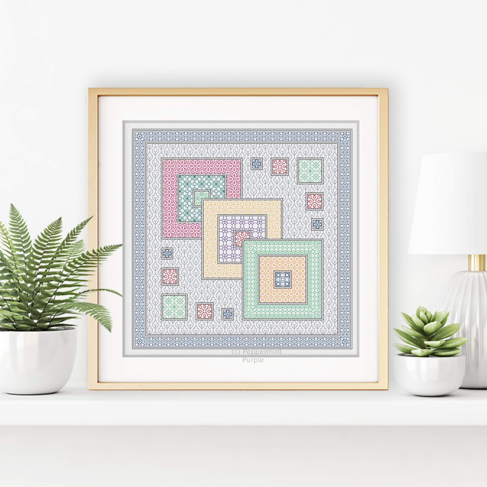 3 Squares Blackwork Blackwork Pattern by Peppermint Purple