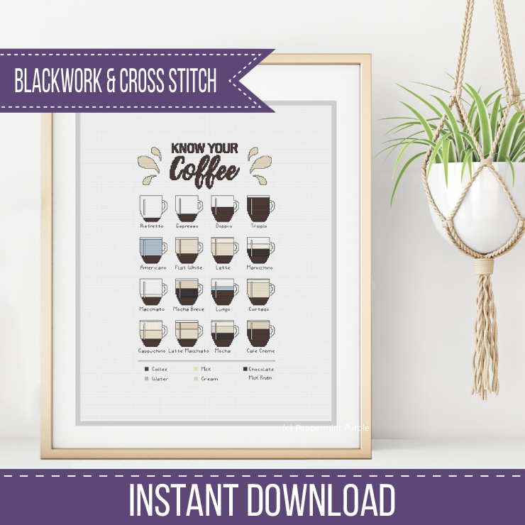 Know Your Coffee Cross Stitch Pattern by Peppermint Purple