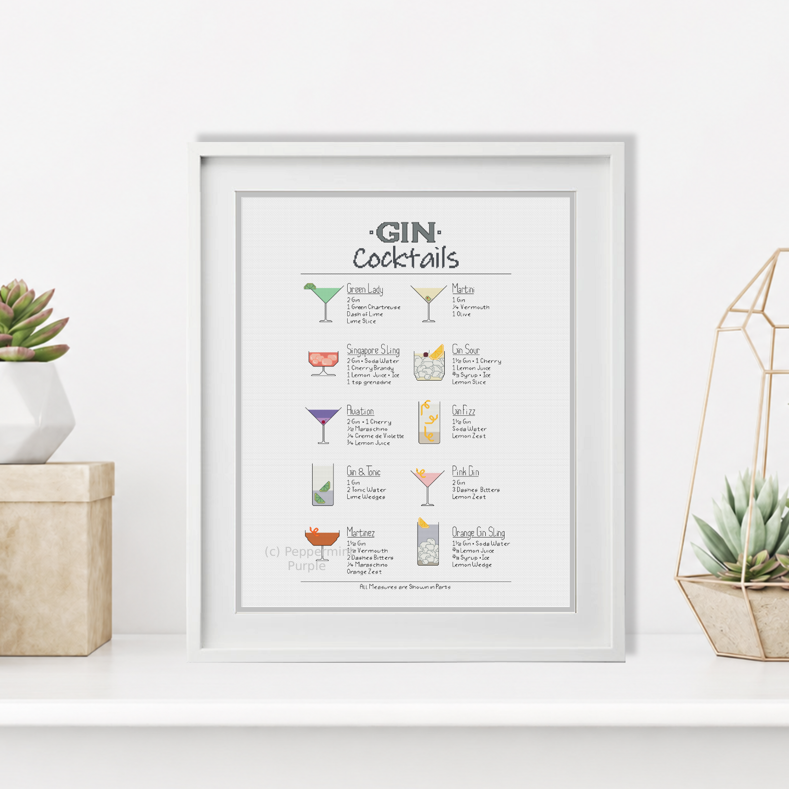 Gin Cocktails Cross Stitch Pattern by Peppermint Purple