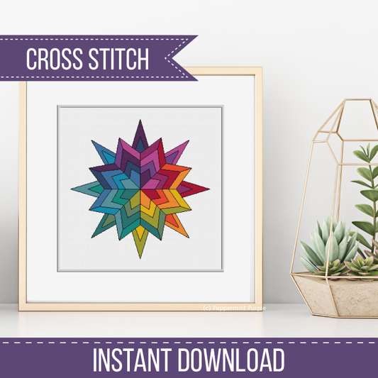 Rainbow Star Cross Stitch Pattern by Peppermint Purple