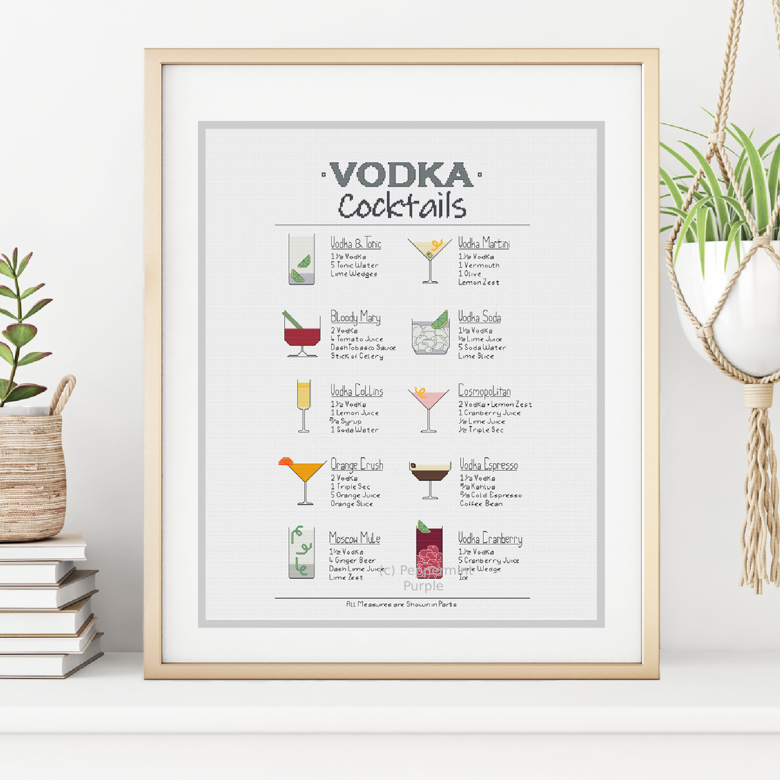Vodka Cocktails Cross Stitch Pattern by Peppermint Purple