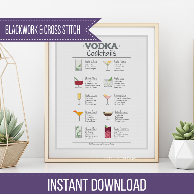 Vodka Cocktails Cross Stitch Pattern by Peppermint Purple