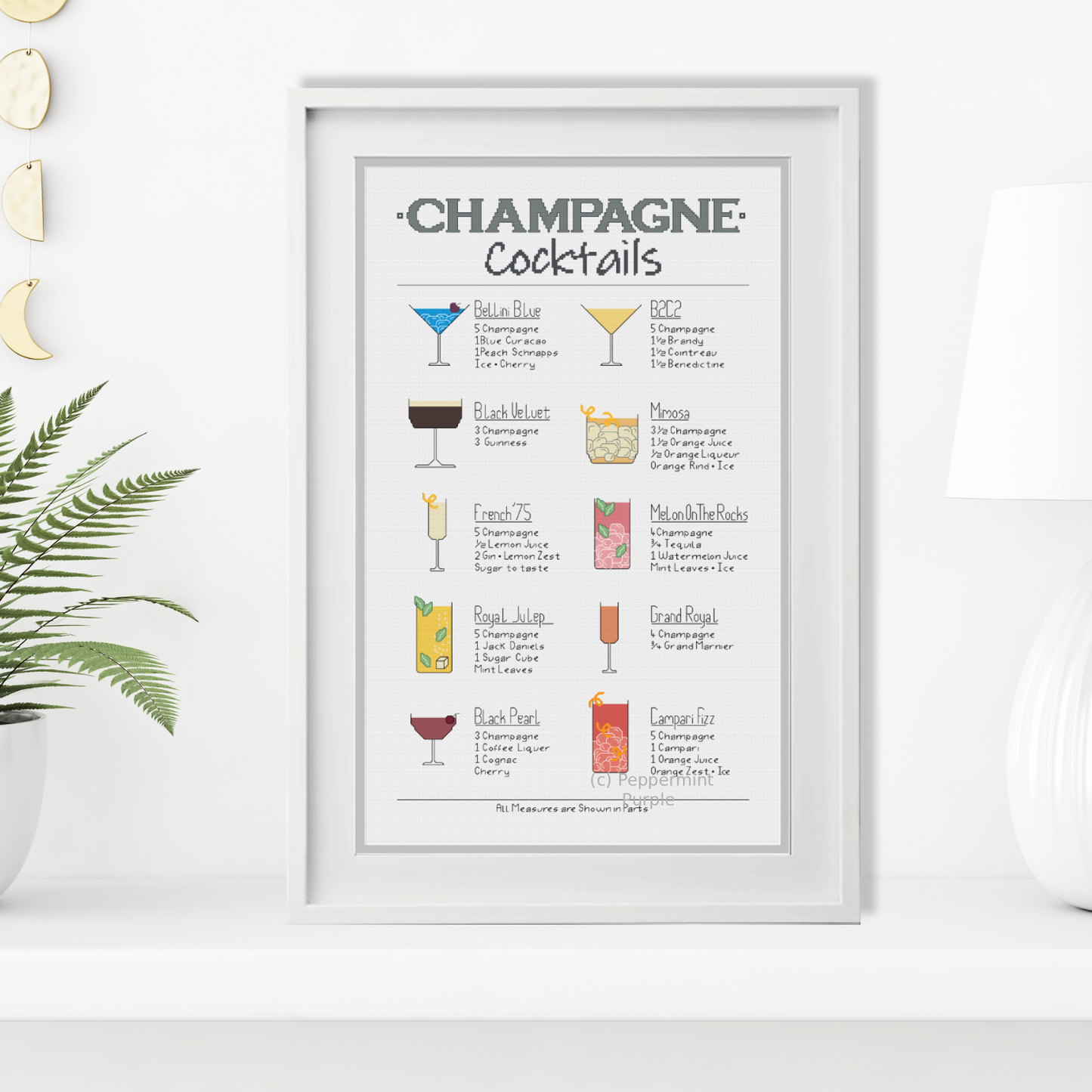 Champagne Cocktails Cross Stitch Pattern by Peppermint Purple