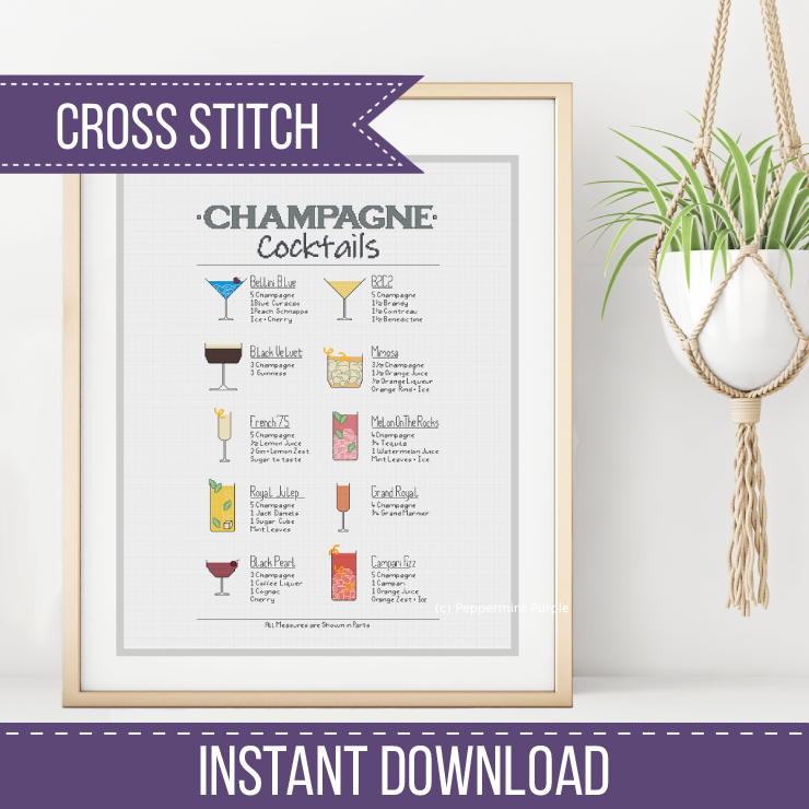 Champagne Cocktails Cross Stitch Pattern by Peppermint Purple