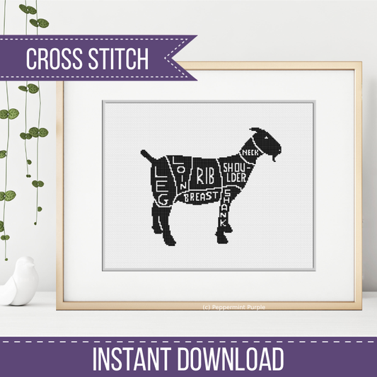 Meat Cuts - Goat Cross Stitch Pattern by Peppermint Purple