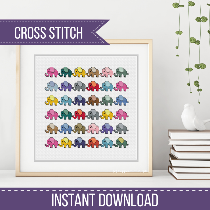 Elephants Cross Stitch Pattern by Peppermint Purple