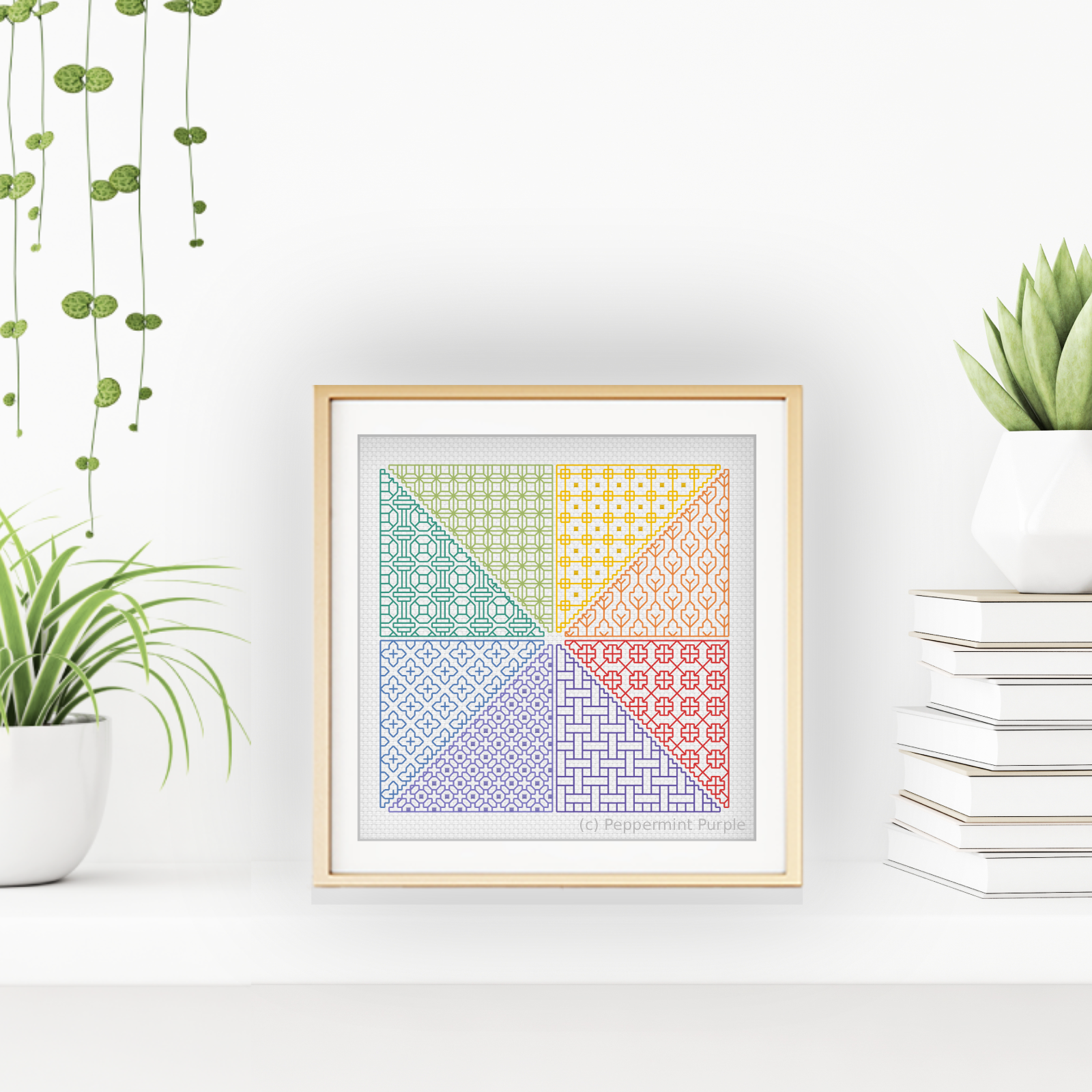 Coloured BlackWork Square Blackwork Pattern by Peppermint Purple