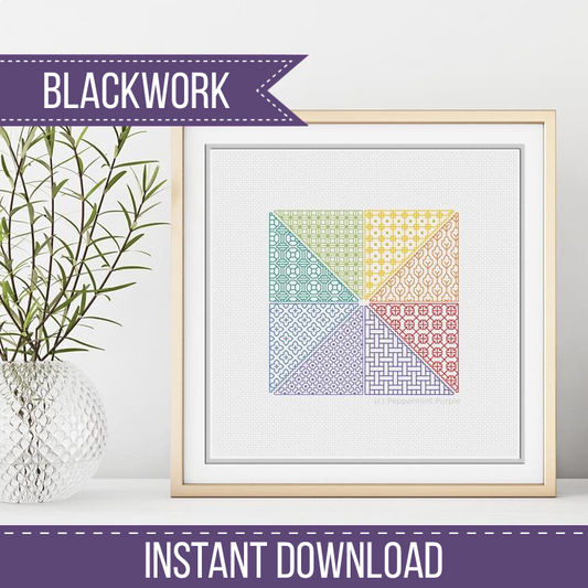 Coloured BlackWork Square Blackwork Pattern by Peppermint Purple