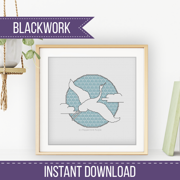 Crane 1 Blackwork Pattern by Peppermint Purple