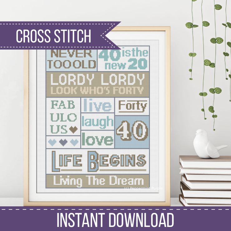 40th Birthday Cross Stitch Pattern by Peppermint Purple