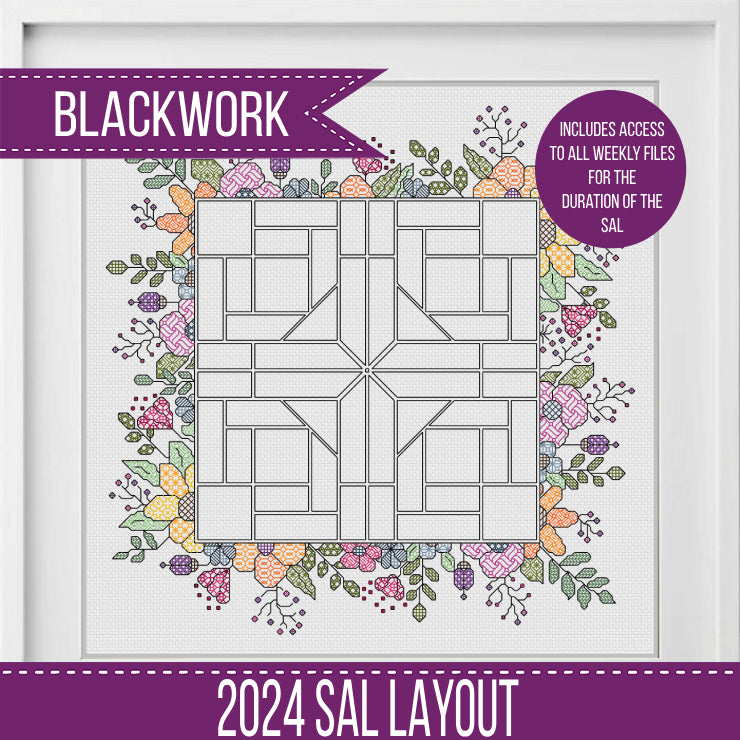 2024 SAL - Floral Border - Blackwork Patterns & Cross Stitch by Peppermint Purple