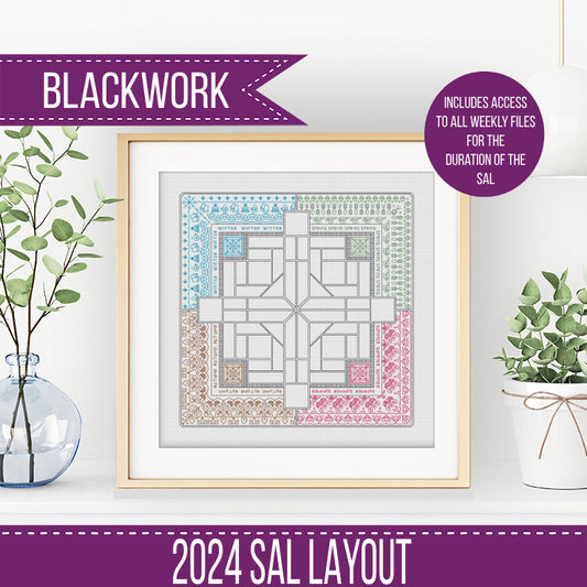 2024 SAL - Four Seasons Border - Blackwork Patterns & Cross Stitch by Peppermint Purple
