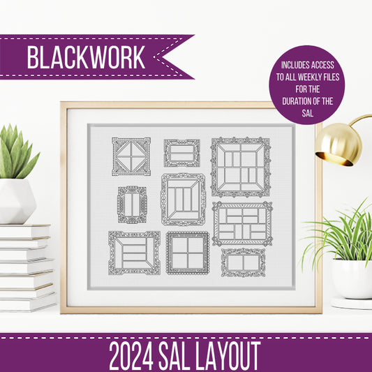 2024 SAL - Frames Border - Blackwork Patterns & Cross Stitch by Peppermint Purple