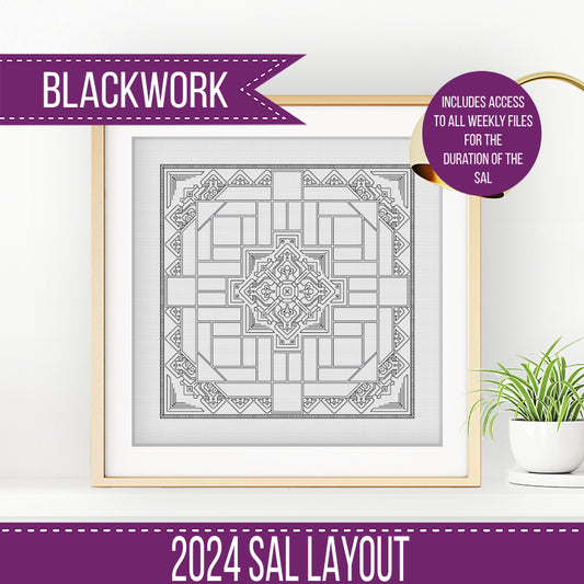 2024 SAL - Geometrica Border - Blackwork Patterns & Cross Stitch by Peppermint Purple