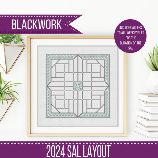 2024 SAL - Leaves Border - Blackwork Patterns & Cross Stitch by Peppermint Purple