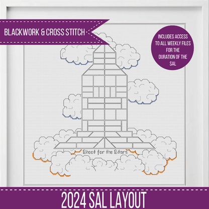2024 SAL - Rocket Border - Blackwork Patterns & Cross Stitch by Peppermint Purple