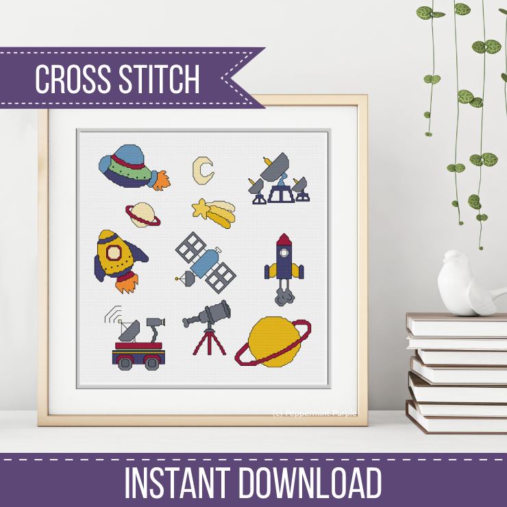 Space Motifs Cross Stitch Pattern by Peppermint Purple