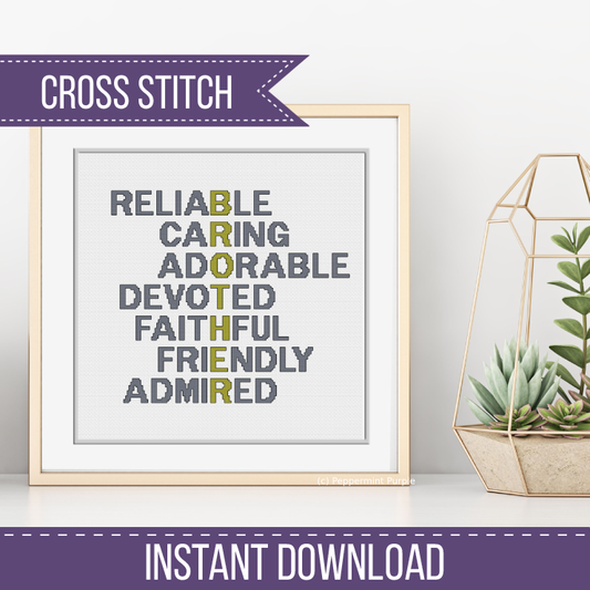 Brother Acrostic Cross Stitch Pattern by Peppermint Purple