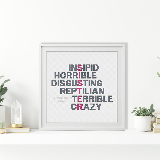 Snarky Sister Acrostic Cross Stitch Pattern by Peppermint Purple
