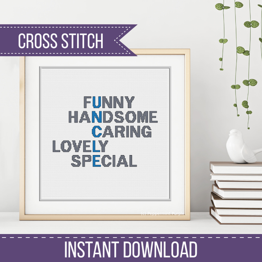 Uncle Acrostic Cross Stitch Pattern by Peppermint Purple