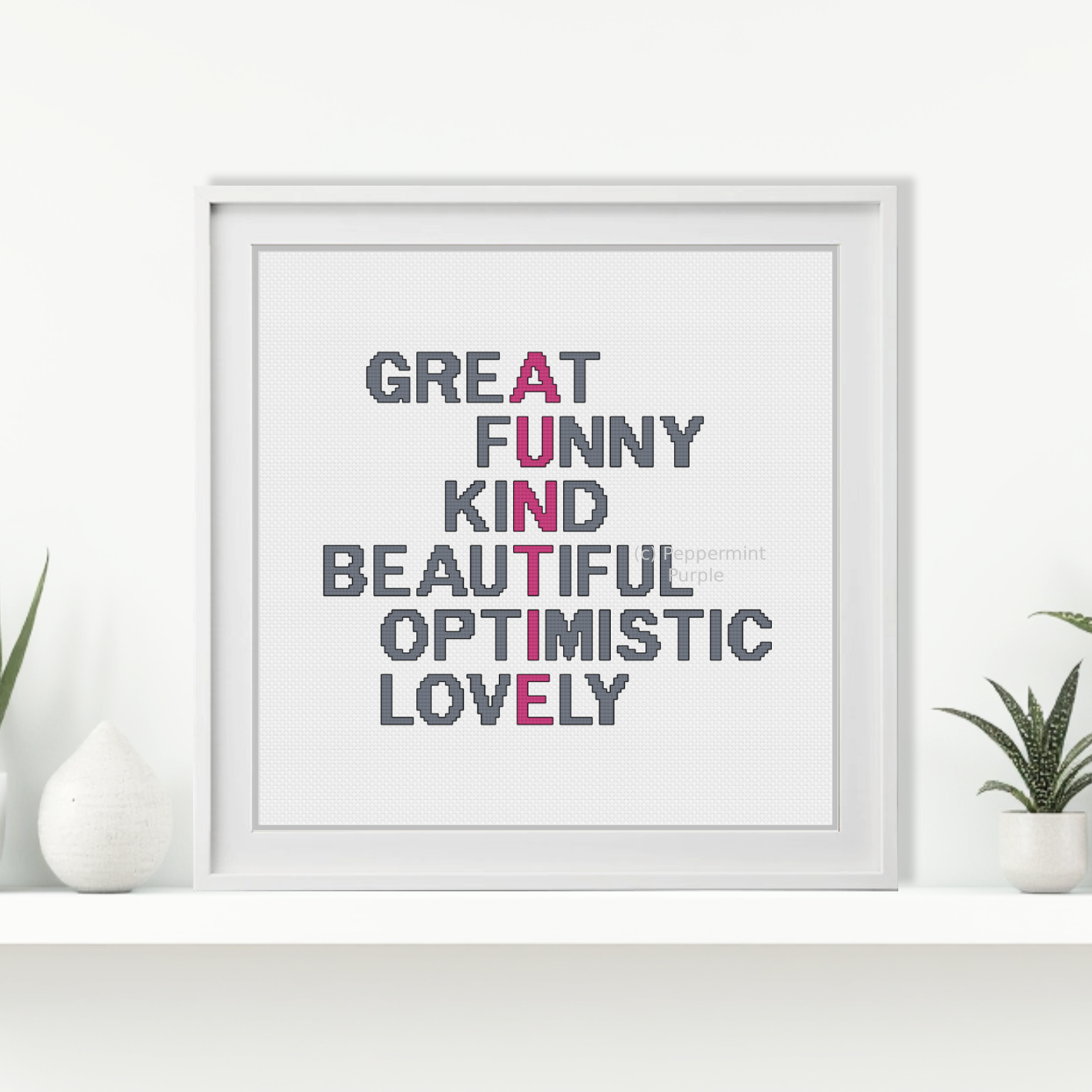 Auntie Acrostic Cross Stitch Pattern by Peppermint Purple