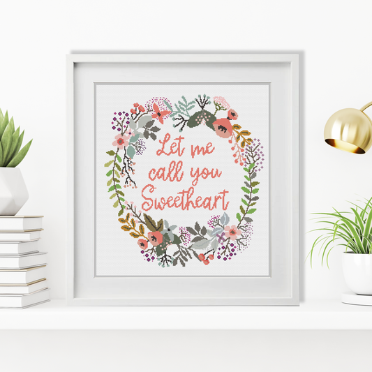 Sweetheart Cross Stitch Wreath Cross Stitch Pattern by Peppermint Purple