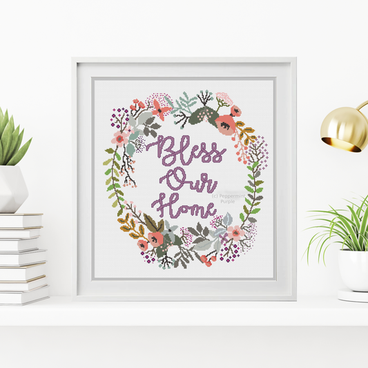 Bless Our Home Cross Stitch Pattern by Peppermint Purple