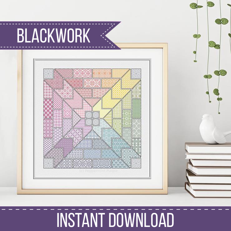 Rainbow Quilt Cross Blackwork Pattern by Peppermint Purple