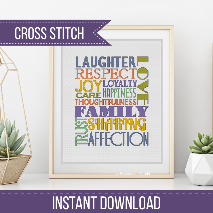 Family Words Cross Stitch Pattern by Peppermint Purple