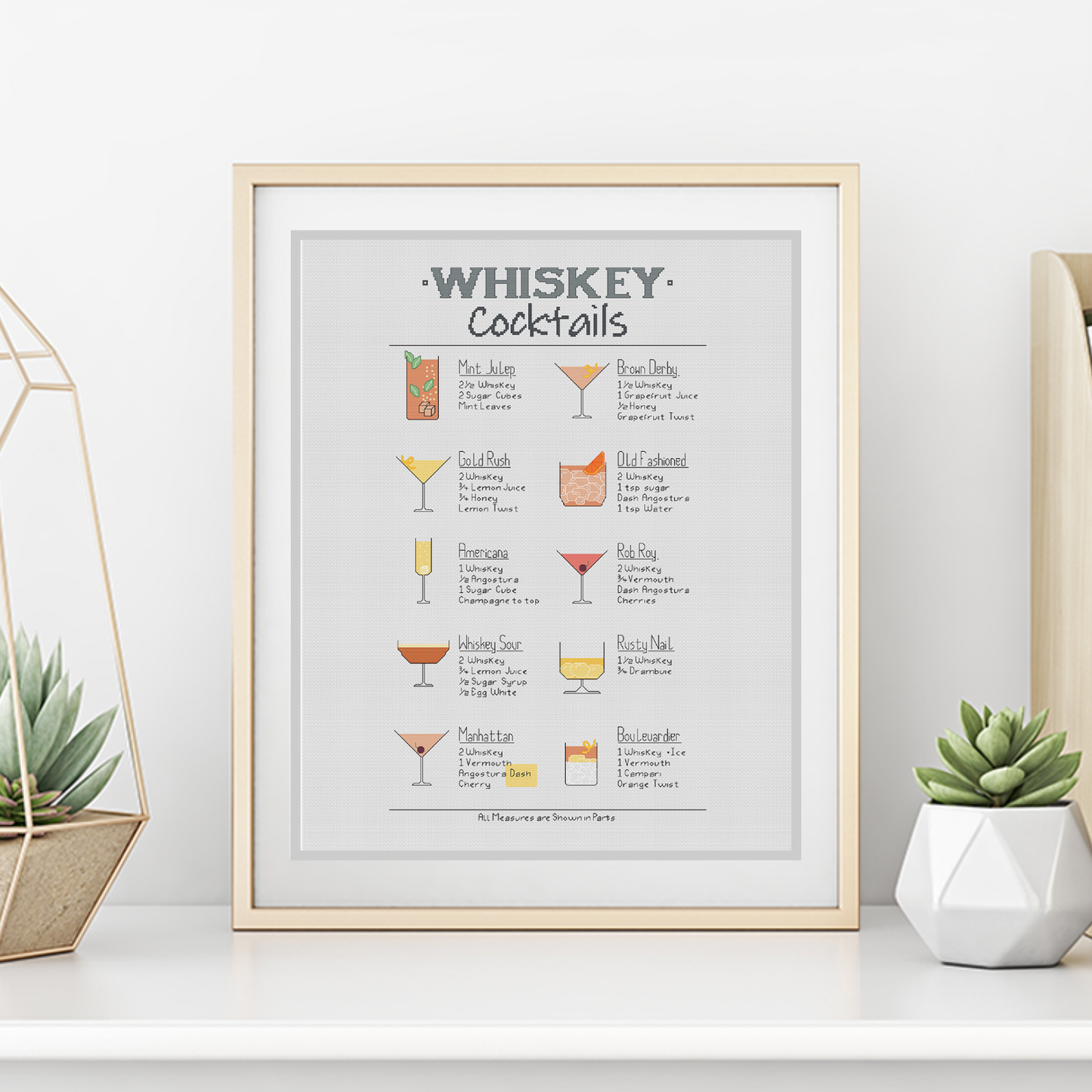 Whiskey Cocktails Cross Stitch Pattern by Peppermint Purple