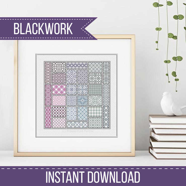 Mini Rainbow Quilt Blackwork Pattern by Peppermint Purple