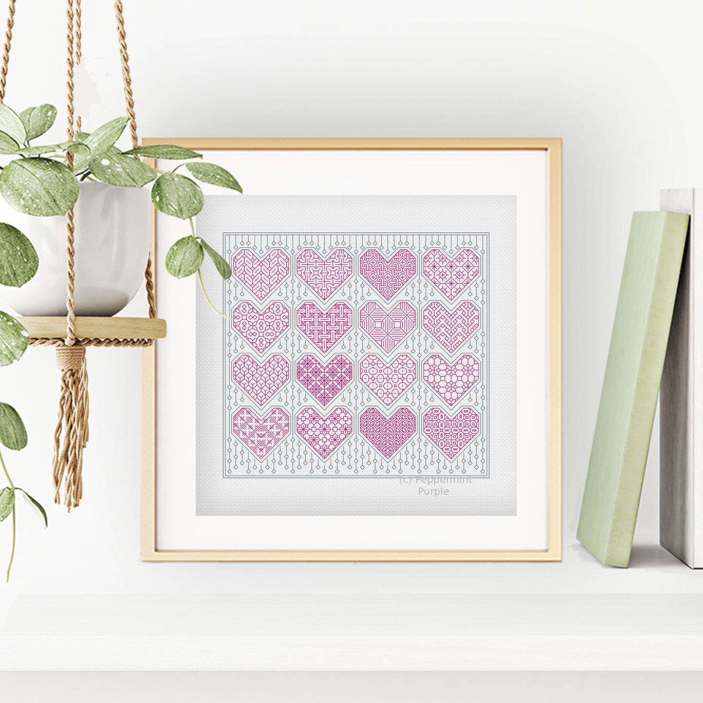 Mini Hearts Blackwork Pattern by Peppermint Purple