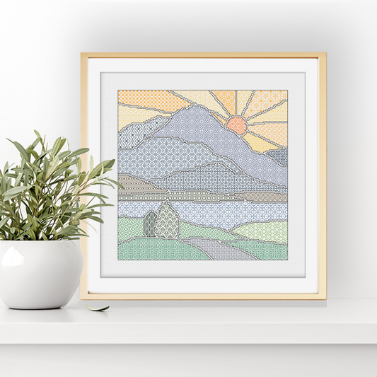 Sunny Mountains Blackwork Pattern by Peppermint Purple