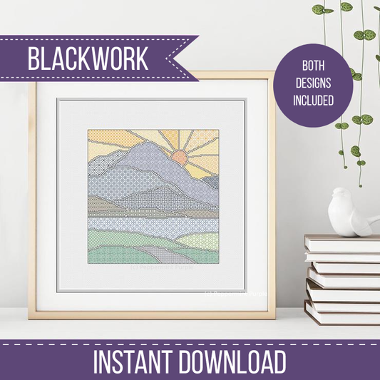 Sunny Mountains Blackwork Pattern by Peppermint Purple