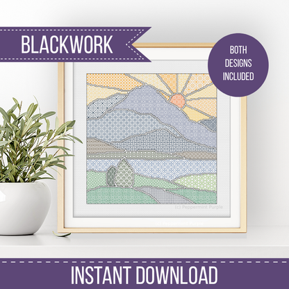 Sunny Mountains Blackwork Pattern by Peppermint Purple