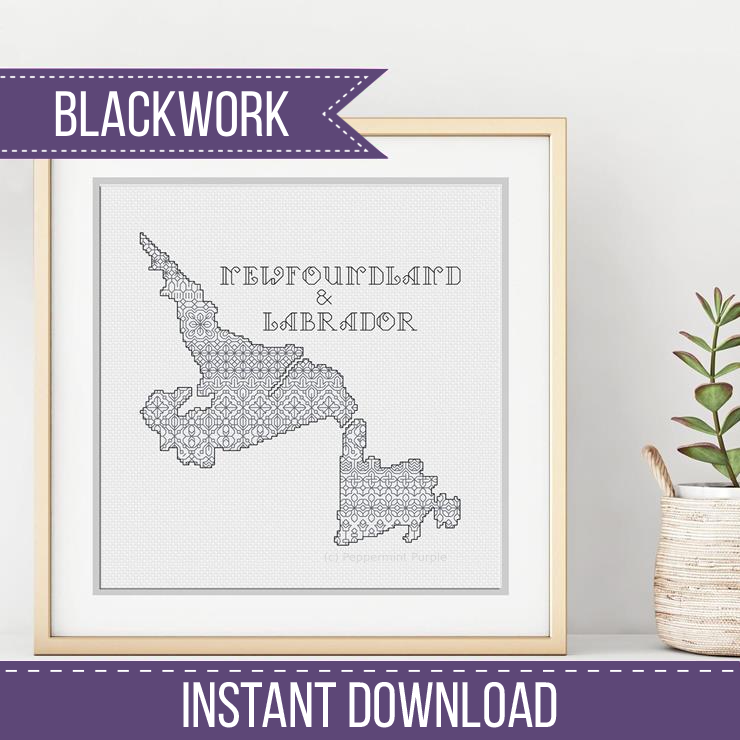 Newfoundland & Labrador Blackwork Pattern by Peppermint Purple