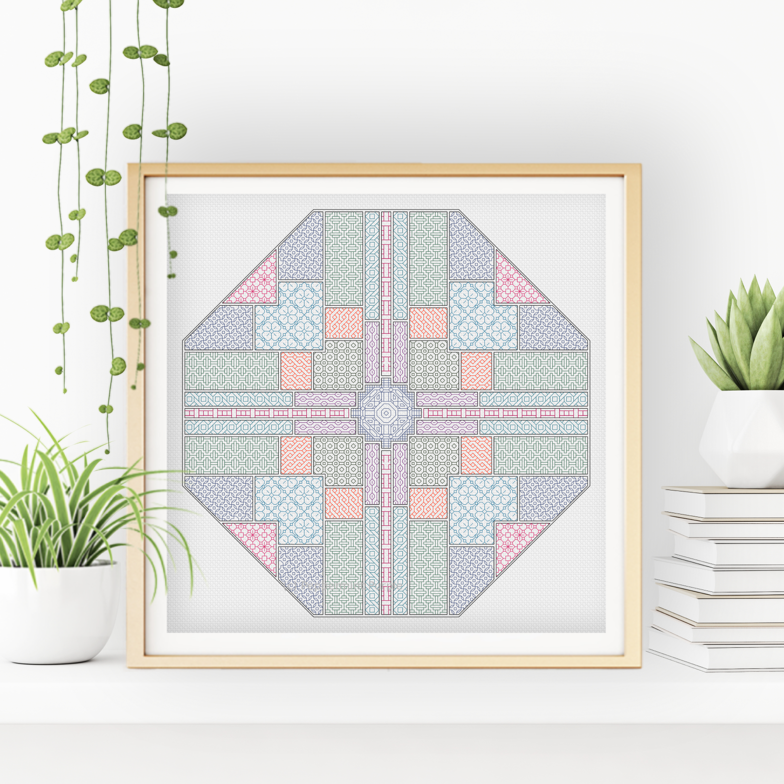 Blackwork Octagon Pattern Blackwork Pattern by Peppermint Purple