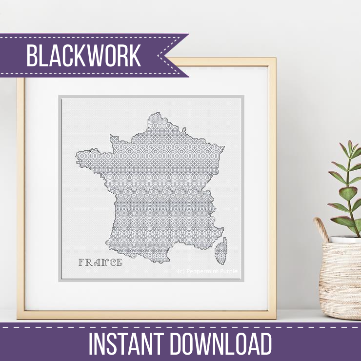 France Blackwork Pattern Blackwork Pattern by Peppermint Purple