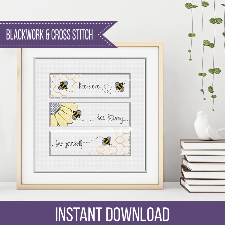 Bee Blackwork Bookmarks Triptique Blackwork Pattern by Peppermint Purple