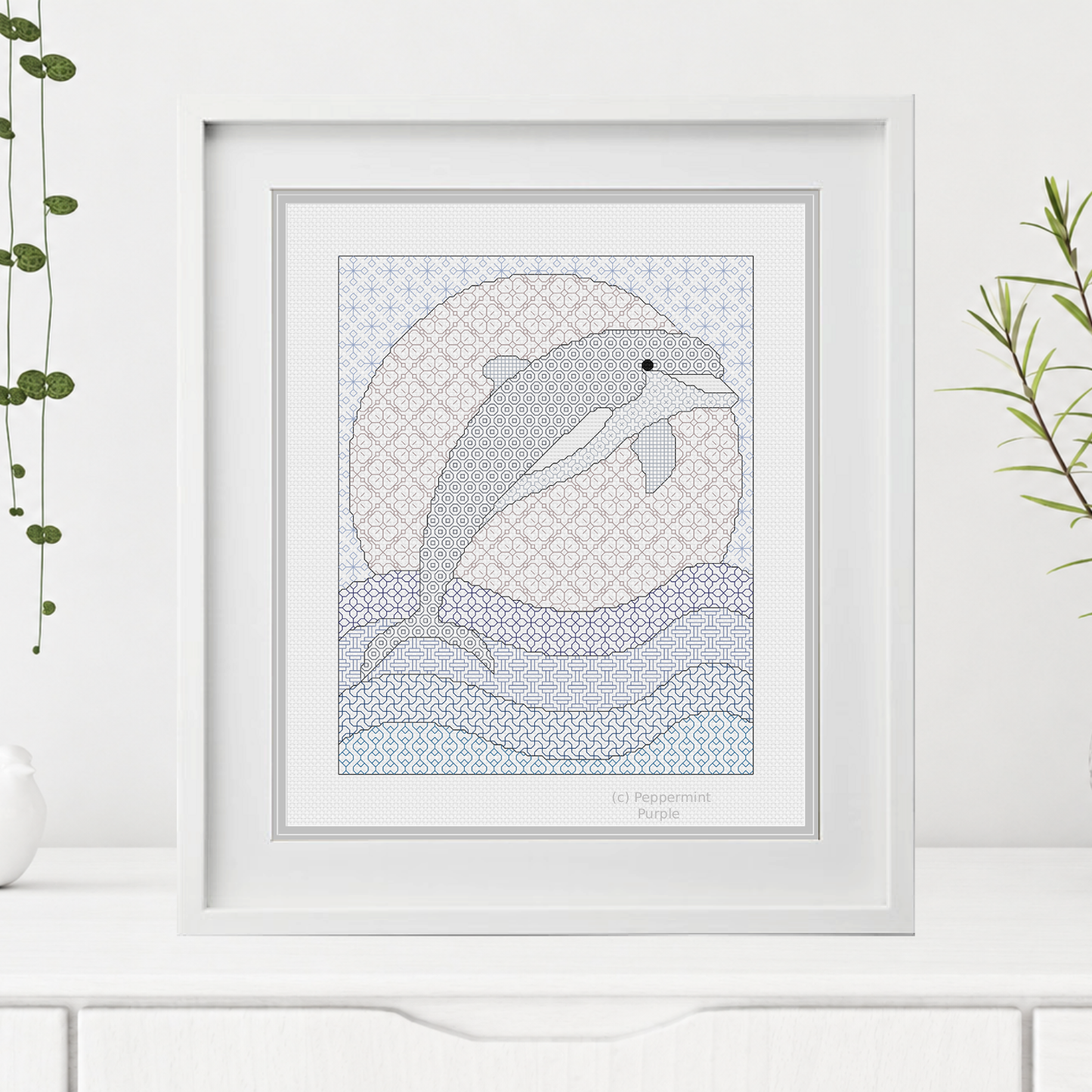 Dolphin Blackwork Pattern Blackwork Pattern by Peppermint Purple