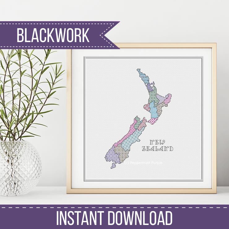 New Zealand Blackwork Blackwork Pattern by Peppermint Purple