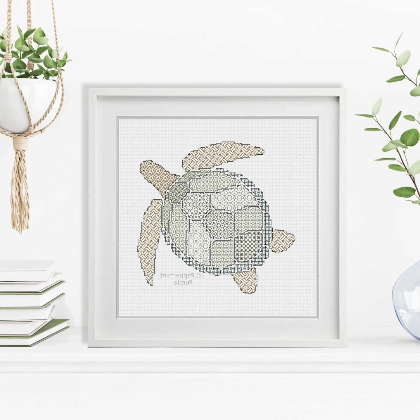 Green Sea Turtle Blackwork Pattern by Peppermint Purple